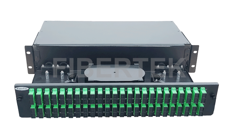 Front view of FPP296 Series Rack Mount Fiber Patch Panel with SC APC  Adapters